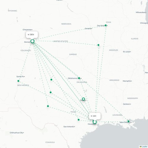 Mapa de vuelo directo Houston - Denver
