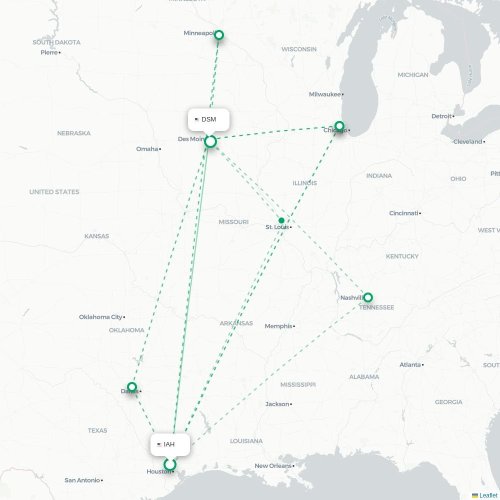 Houston - Des Moines kaart van rechtstreekse vlucht