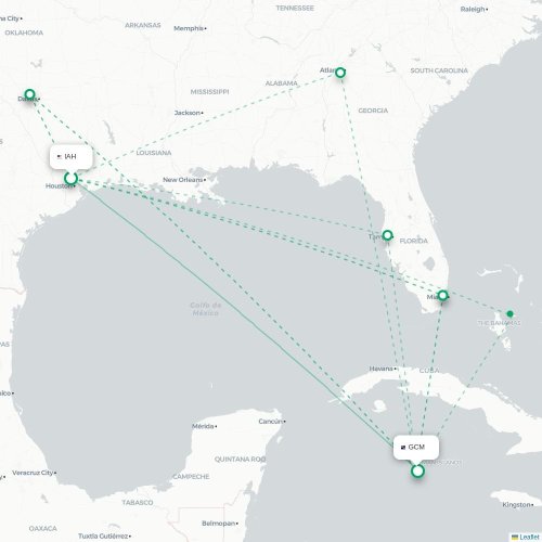 Mapa de vuelo directo Houston - George Town