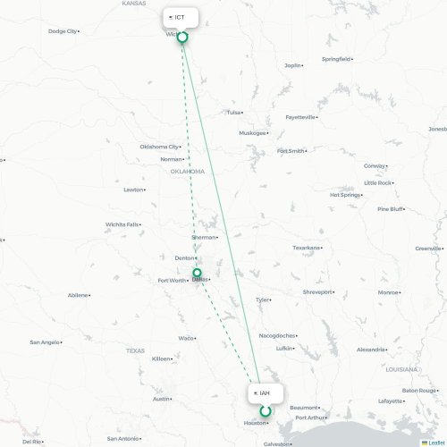 Houston - Wichita kaart van rechtstreekse vlucht