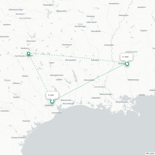 Mapa de vuelo directo Houston - Jackson