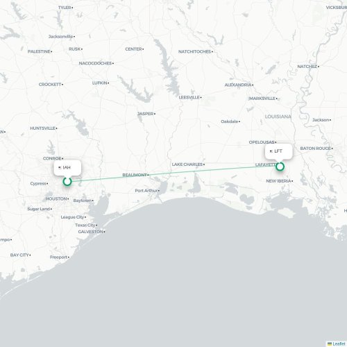 Houston - Lafayette karta över direktflyg