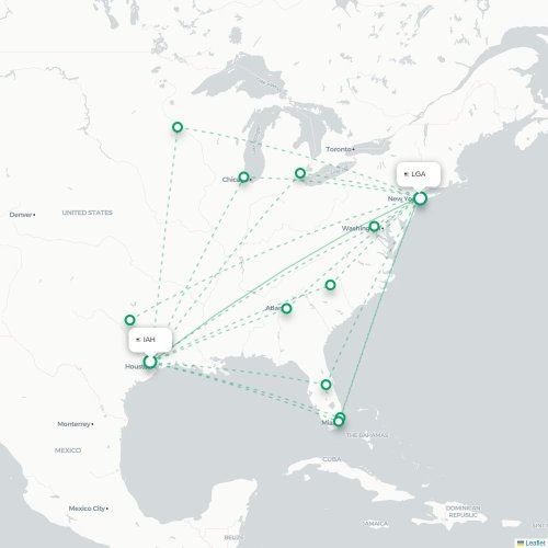 Mapa de vuelo directo Houston - Nueva York