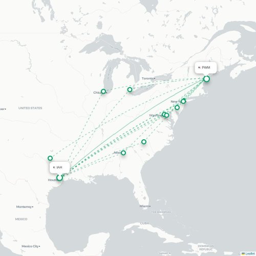 Mapa lotu bezpośredniego Houston – Portland