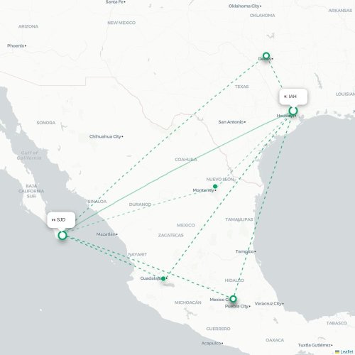 Houston - San Jose Del Cabo karta över direktflyg