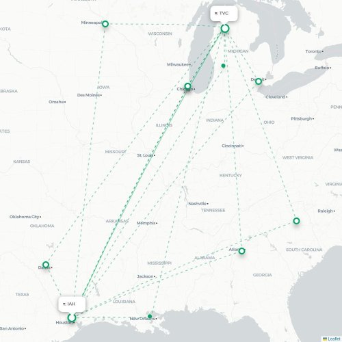 Houston - Traverse City kaart van rechtstreekse vlucht