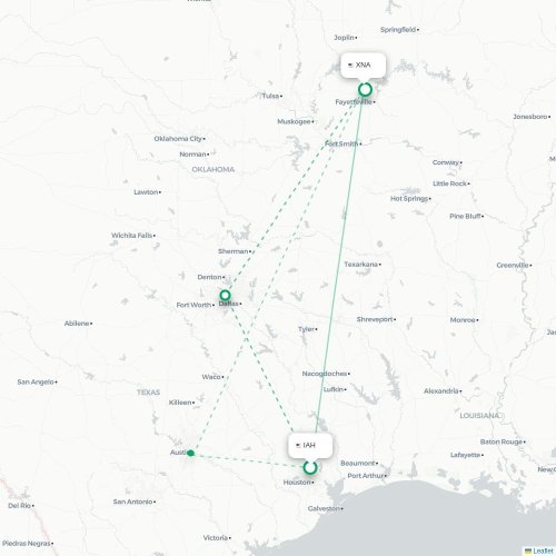 Mapa de vuelo directo Houston - Fayetteville