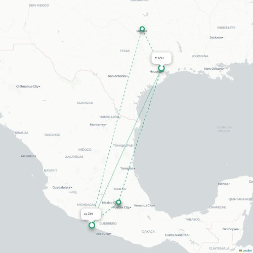 Mapa lotu bezpośredniego Houston – Ixtapa