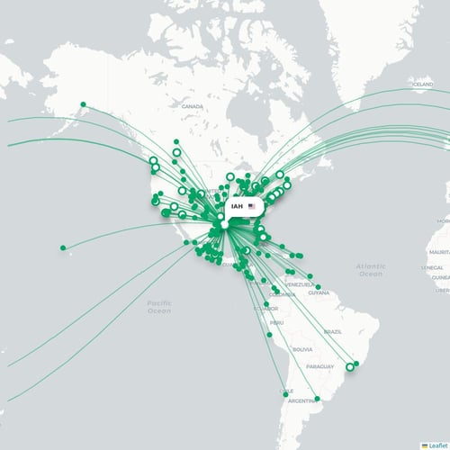 IAH routes and destination map