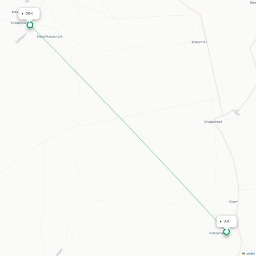 In Amenas - Ouargla kaart van rechtstreekse vlucht