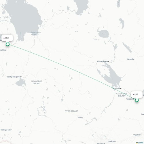 Mapa de vuelo directo Yaroslavl - San Petersburgo
