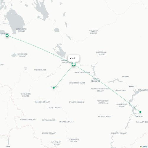 Mapa de vuelo directo Yaroslavl - Moscú