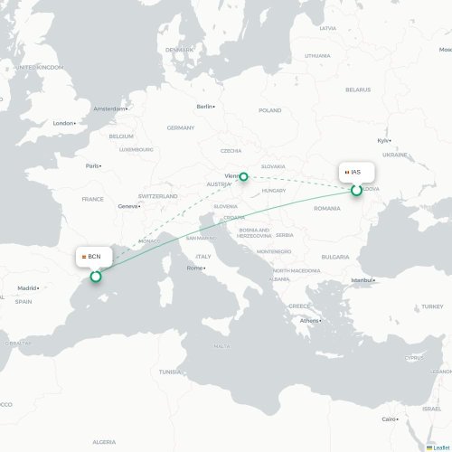 Iași - Barcelona kort over direkte fly