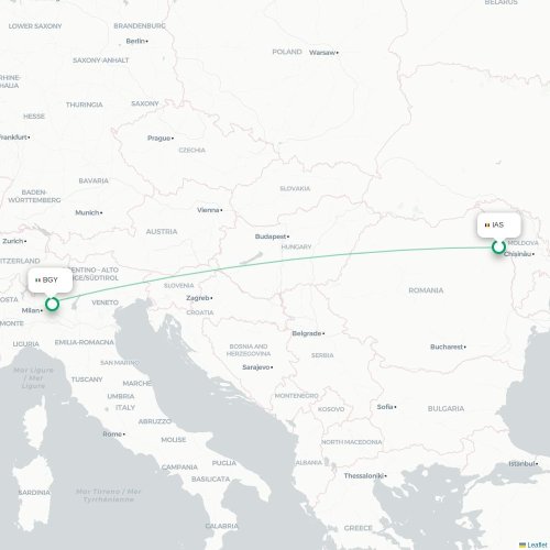 Mapa lotu bezpośredniego Jassy – Bergamo