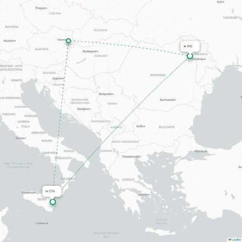 Mapa lotu bezpośredniego Jassy – Katania