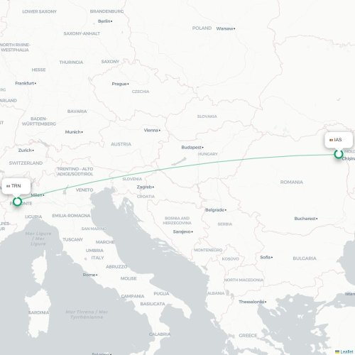 Mapa lotu bezpośredniego Jassy – Turyn, Torino