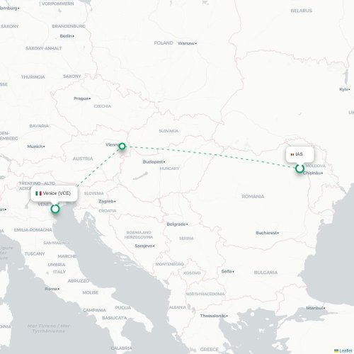 Mapa lotu bezpośredniego Jassy – Wenecja