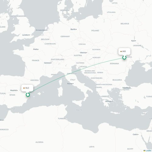 Mapa de vuelo directo Iași - Valencia
