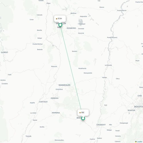 Mapa de vuelo directo Ibagué - Medellín