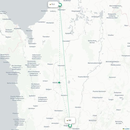Mapa de vuelo directo Ibagué - Tolú