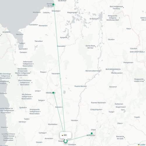 Mapa de vuelo directo Ibagué - Bogotá