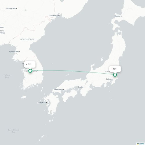 Omitama - Cheongju kaart van rechtstreekse vlucht