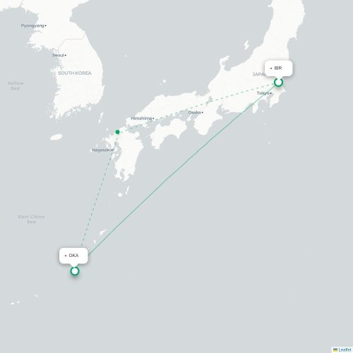 Mapa de vuelo directo Omitama - Okinawa