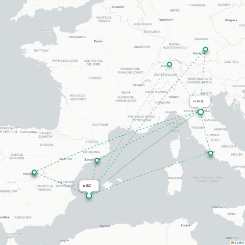 Ibiza - Bologne carte du vol direct