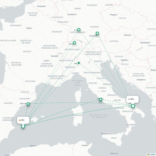 Mapa de vuelo directo Ibiza - Bari