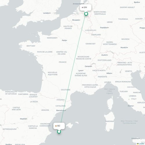 Ibiza-stad - Eindhoven kaart van rechtstreekse vlucht