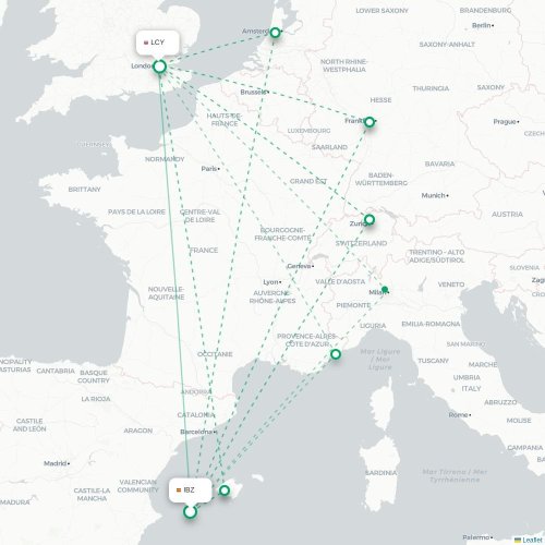 Ibiza - Londres carte du vol direct