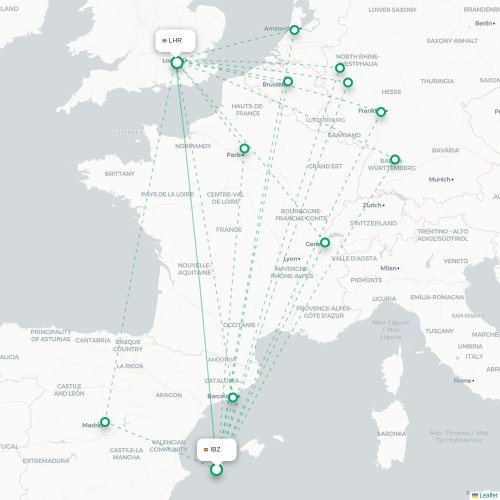 Ibiza - Londres carte du vol direct