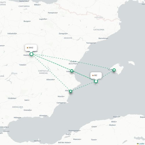 Ibiza – Madrid suoran lennon kartta