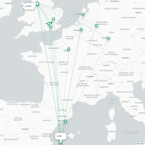 Ibiza - Manchester carte du vol direct