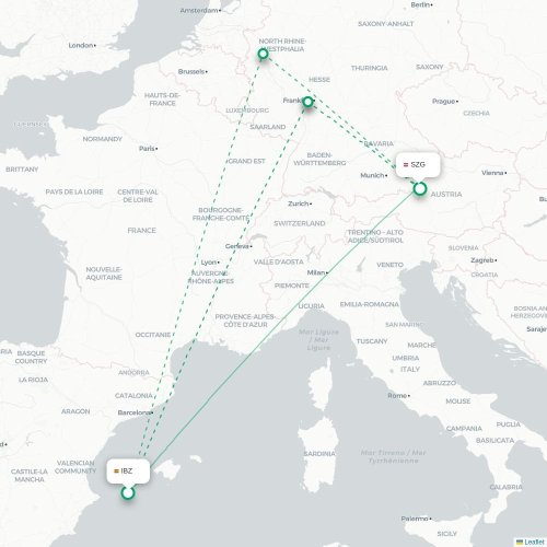 Ibiza - Salzburg karta över direktflyg