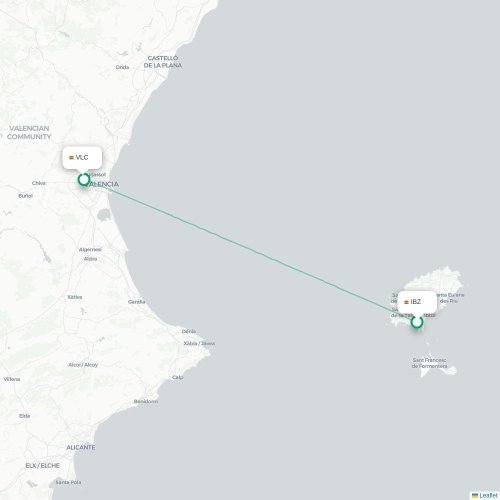 Ibiza – Valencia suoran lennon kartta