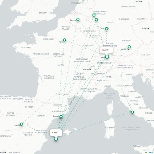 Mapa de vuelo directo Ibiza - Zúrich