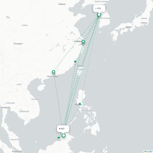 Mapa de vuelo directo Incheon - Kota Kinabalu