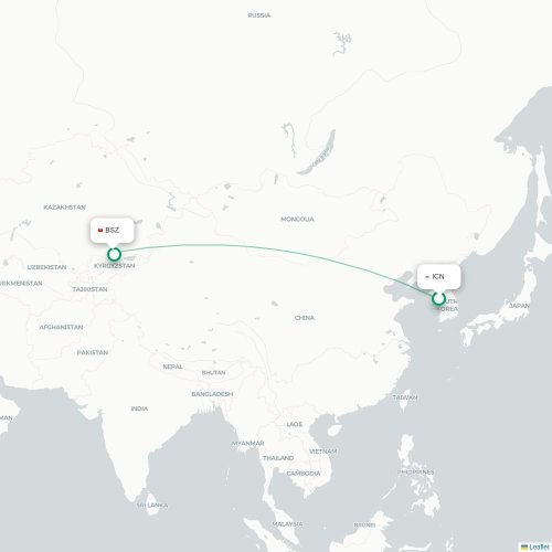 Mapa de vuelo directo Incheon - Biskek