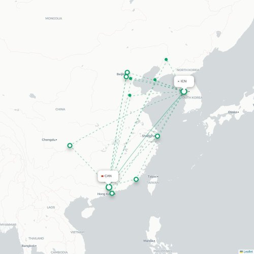 Mapa lotu bezpośredniego Inczhon – Kanton