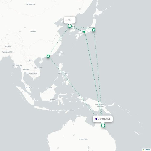 Mapa lotu bezpośredniego Inczhon – Cairns
