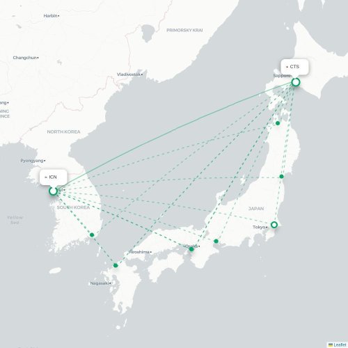 Mapa lotu bezpośredniego Inczhon – Sapporo