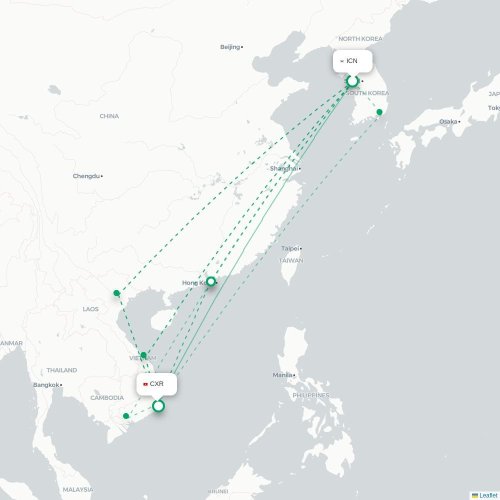 Mapa lotu bezpośredniego Inczhon – Nha Trang