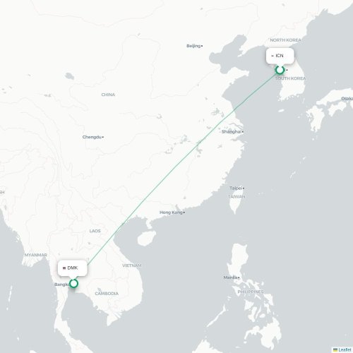 Mapa lotu bezpośredniego Inczhon – Bangkok
