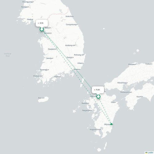 Mapa lotu bezpośredniego Inczhon – Fukuoka