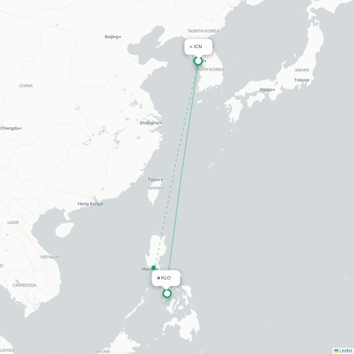 Mapa lotu bezpośredniego Inczhon – Kalibo
