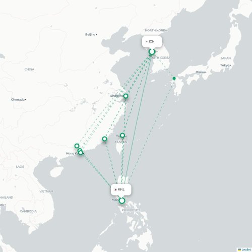 Mapa lotu bezpośredniego Inczhon – Manila