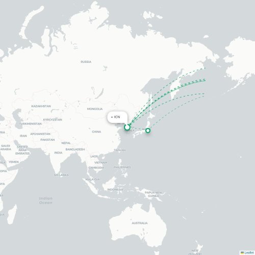 Mapa de vuelo directo Incheon - Seattle