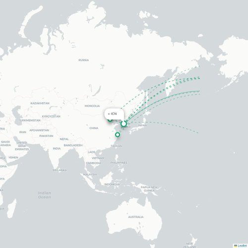 Mapa de vuelo directo Incheon - San Francisco