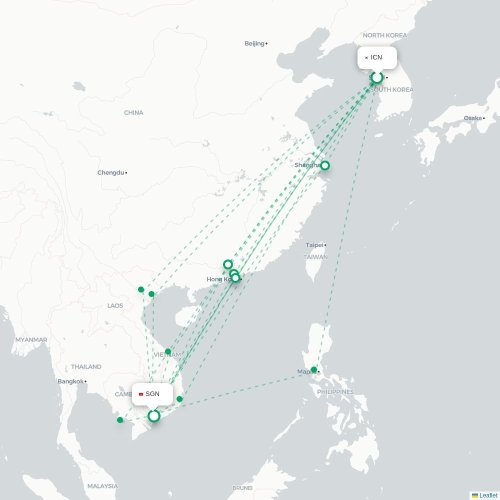 Mapa lotu bezpośredniego Inczhon – Ho Chi Minh